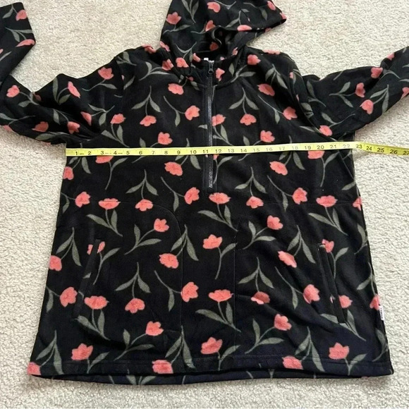 O’NEILL Hooded Top Half Zip Pullover Polar Fleece Flower Print Large Black NEW, - Picture 15 of 16